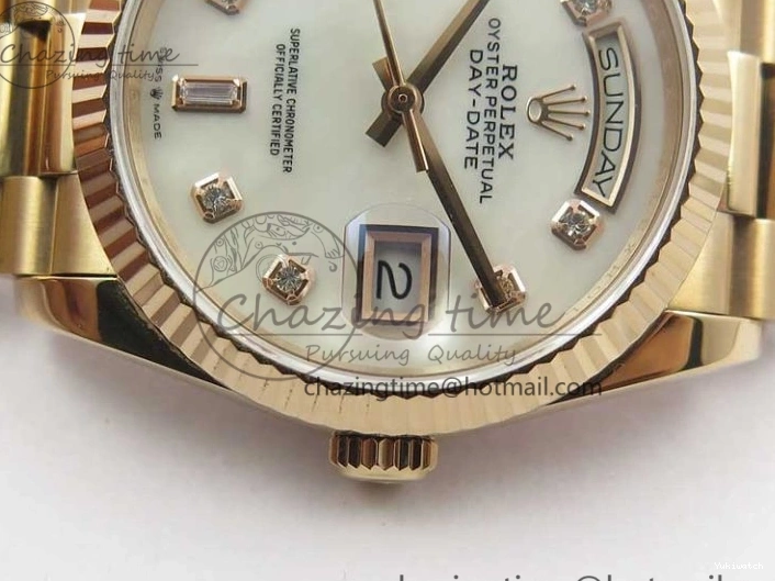 Best Bp RG Crystral 36 Edition 128239 on MOP Bracelet RG President Markers Dial Day-Date Maker White 0319